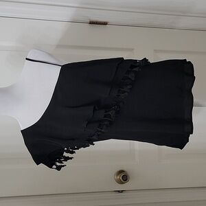 Blue Rain (Francesca's) Black Asymmetrical Ruffle Tassle Spag. Strap Blouse, NEW